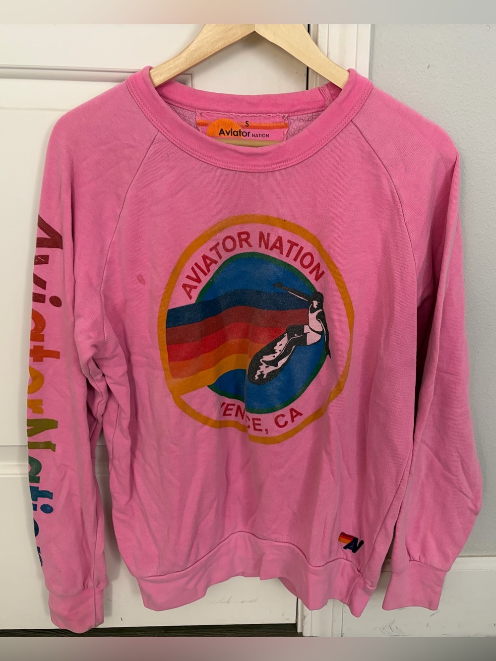 Aviator Nation Pink Retro Wave Crewneck Sweatshirt